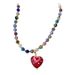 Women's Jewelry Set Fashion Sweet And Cool Style Colorful Beaded Necklace Red Love Retro Glass Pendant Clavicle Necklace Female New Accessories_ipsvogv.com
