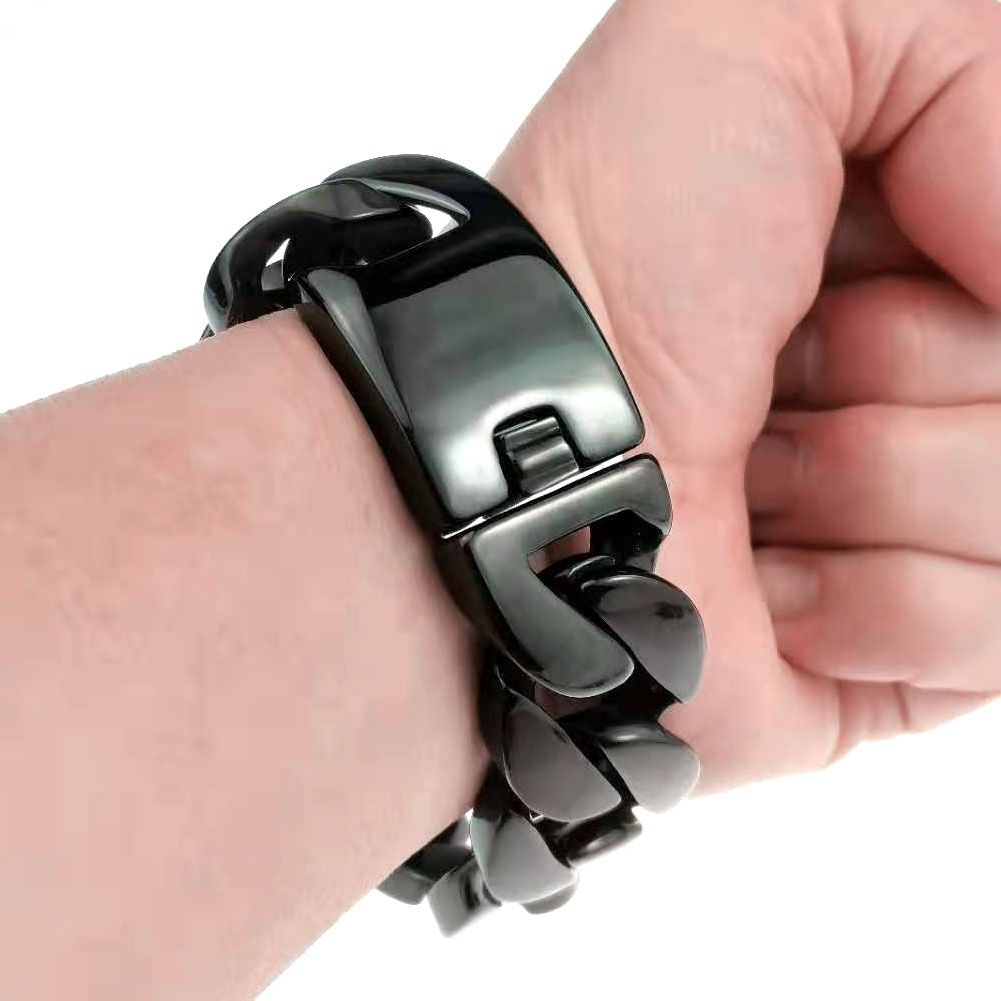 316L Stainless Steel Black Tone Curb 24mm Solid Heavy Bracelet Jewelry_ipsvogv.com