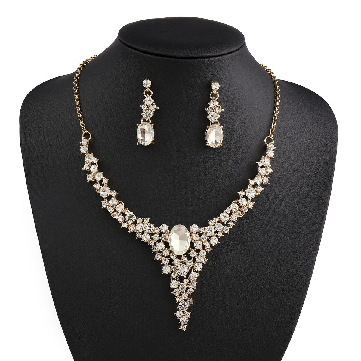 New Exaggerated Light Luxury Alloy And Earring Set Fashionable Elegant Colorful Full Diamond Long Necklace For Women_ipsvogv.com