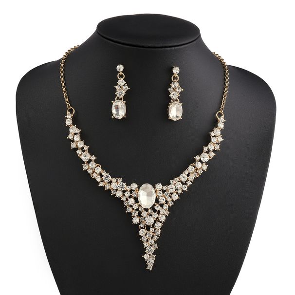 New Exaggerated Light Luxury Alloy And Earring Set Fashionable Elegant Colorful Full Diamond Long Necklace For Women_ipsvogv.com