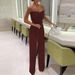 Women's feather patchwork sexy strapless fashion dress wide leg jumpsuit_ipsvogv.com