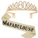 Number 40 50 60 Birthday Crown Rose Flower Etiquette Belt Set Rhinestone Headband Belt Queen Party Supplies_ipsvogv.com