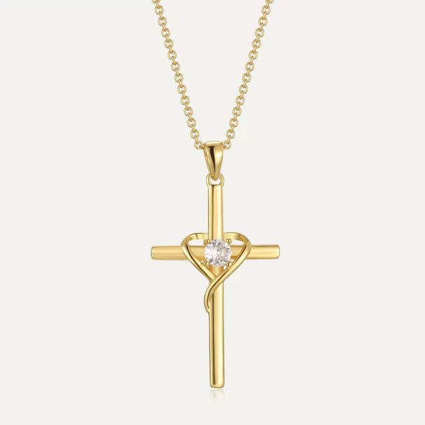 Hot Sale Easter Heart Shaped Cross Diamond Pendant Necklace European And American Fashion Personality Simple Ladies Jewelry_ipsvogv.com