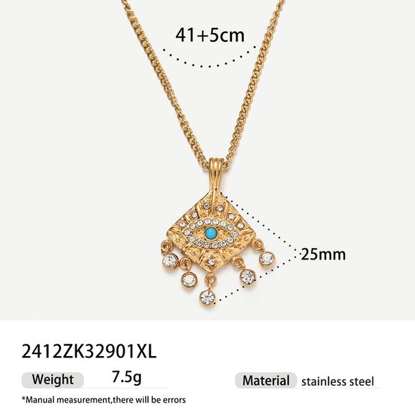 Titanium Steel Demon Eye Square Necklace Ring Set Stainless Steel Gold Diamond Zircon Niche Jewelry_ipsvogv.com
