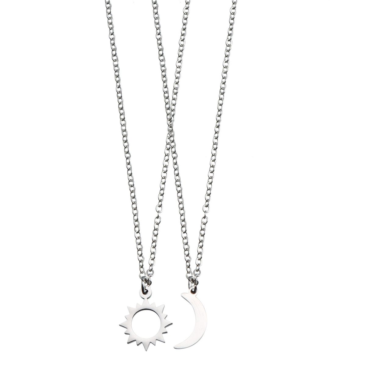 Simple Hollow Sun And Moon Couple Necklace, Sun, Moon And Stars Collarbone Chain Set Necklace_ipsvogv.com