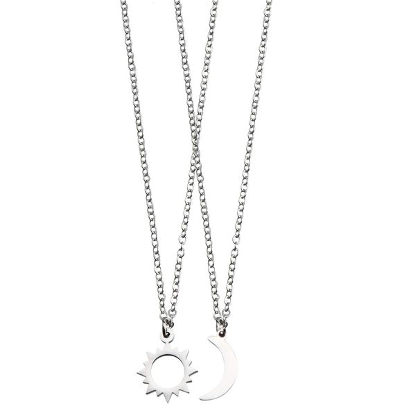 Simple Hollow Sun And Moon Couple Necklace, Sun, Moon And Stars Collarbone Chain Set Necklace_ipsvogv.com