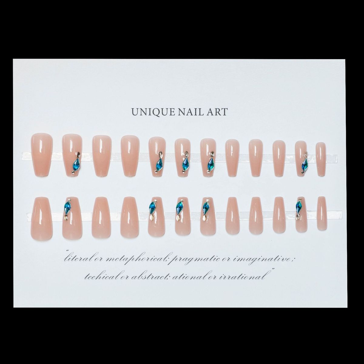 Long Nude Peacock Blue Diamond Nail Polish Wearing Armor Cool and Cool Temperament Nail Polish Piece Finished Product_ipsvogv.com
