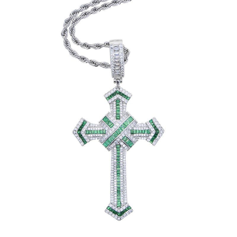 Cross Hip Hop Cross Pendant Inlaid With White, Green, Red And Blue Zircon New Necklace Jewelry_ipsvogv.com