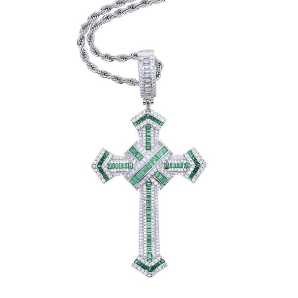 Cross Hip Hop Cross Pendant Inlaid With White, Green, Red And Blue Zircon New Necklace Jewelry_ipsvogv.com