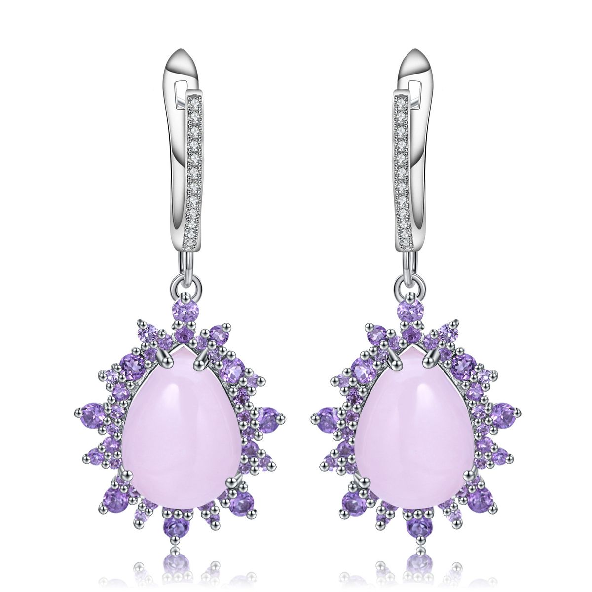 Luxury Natural Colored Gemstone Pink Chalcedony Earrings And Earrings. The Prosperous Series Of High Grade Silver Inlaid Gemstone Earrings_ipsvogv.com