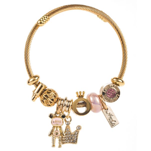 New Personalized Trendy Beaded Stainless Steel For Women With Diamond Encrusted Little Bear Crown Pendant, Internet_ipsvogv.com
