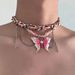 Pink Butterfly Choker Exaggerated Necklace Dopamine Design Necklace Y2k Yabby Clavicle Chain Niche Collar_ipsvogv.com