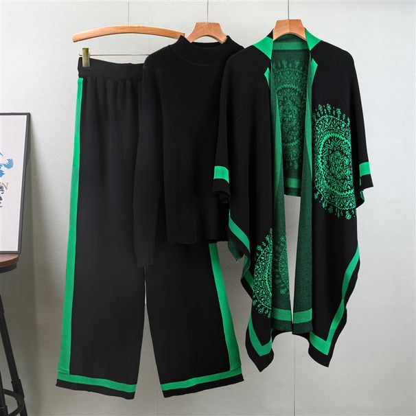 Women's Clothing new slim and fashionable long sleeved sweater + shawl + casual wide leg pants three piece suit_ipsvogv.com
