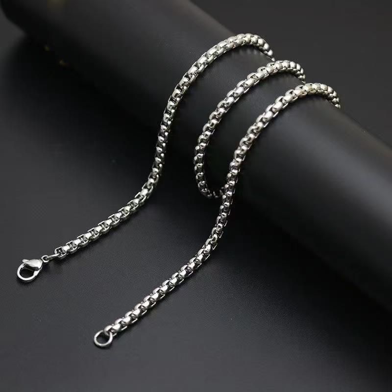 Men's Jewelry Chain Square Pearl Titanium Steel Necklace Hip Hop Simple Fashion All Match Sweater Chain Diy Accessories Do Not Fade_ipsvogv.com