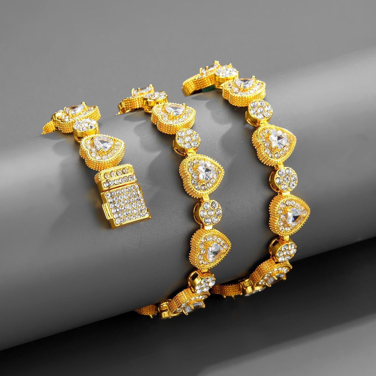 Fashion personality Cuban chain love full diamond rock sugar chain gold silver trendy necklace_ipsvogv.com