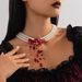 Triple Layer Pearl Tassel Crystal Necklace Goth Wind Blood Drop Cosplay Collar Chocker_ipsvogv.com