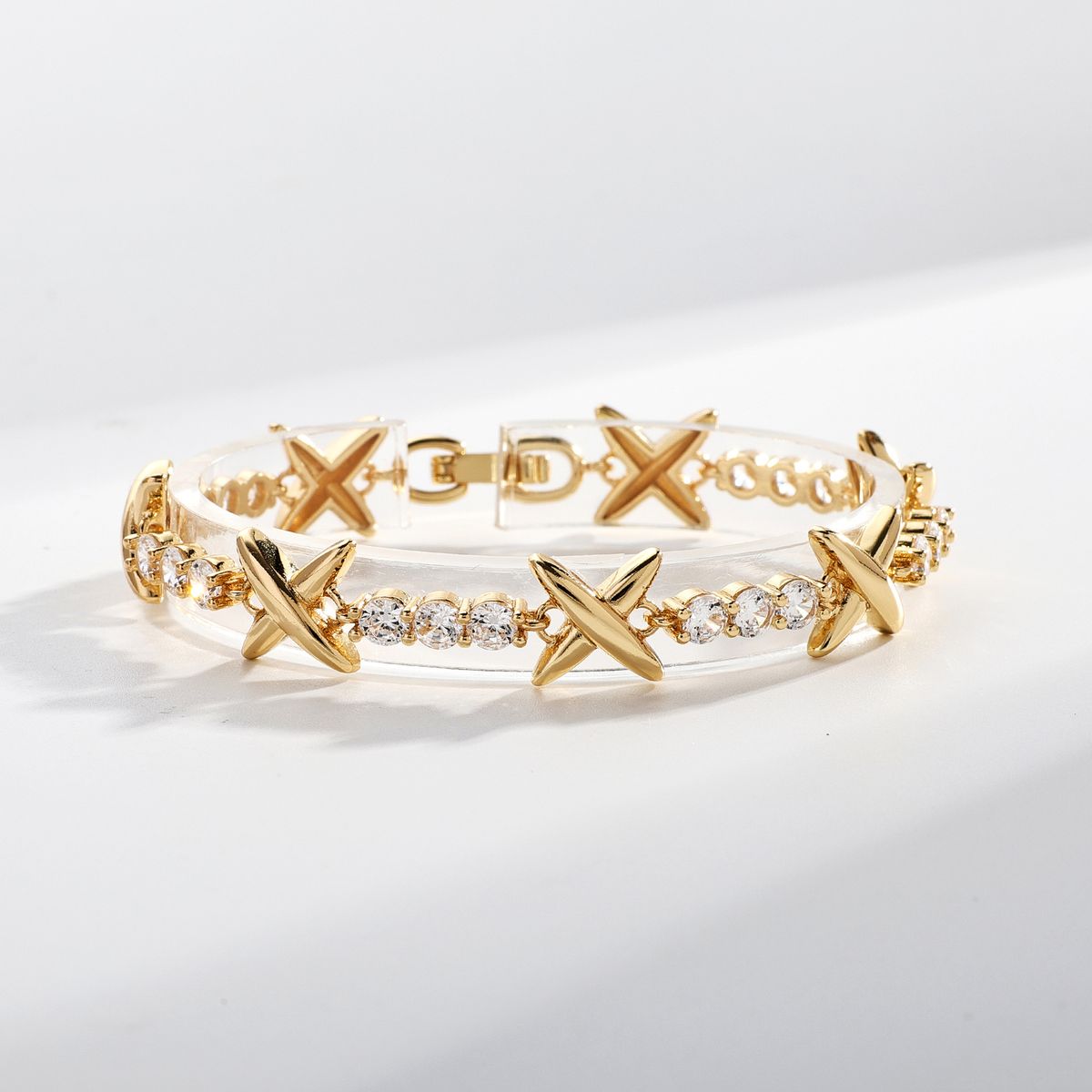 Cuban Chain Copper Gold-Plated Punk Zircon Micro-Inlaid Light Luxury X-Shaped Hip-Hop Bracelet_ipsvogv.com
