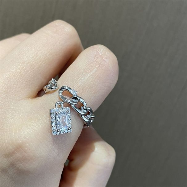 Subtle Sweet Cool Style Personalized Geometric Sparkling Diamond Zircon Open Temperament Versatile Square Socialite_ipsvogv.com