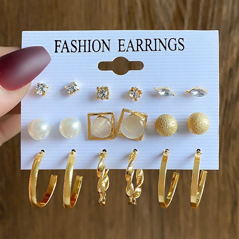 Geometric Circle Pearl Women's Earrings Set Pearl Butterfly Exaggerated Twisted Earrings_ipsvogv.com