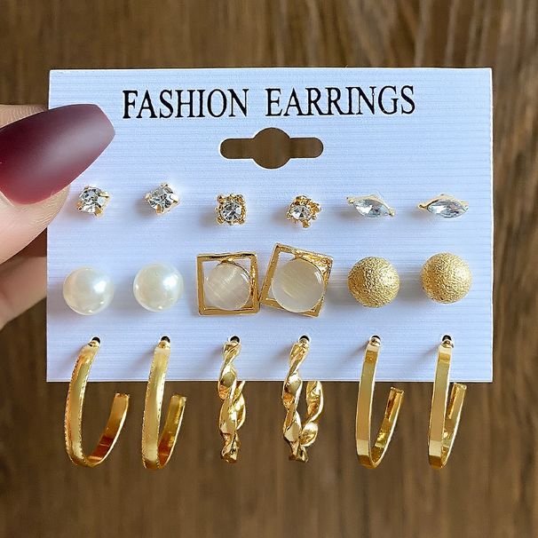Geometric Circle Pearl Women's Earrings Set Pearl Butterfly Exaggerated Twisted Earrings_ipsvogv.com