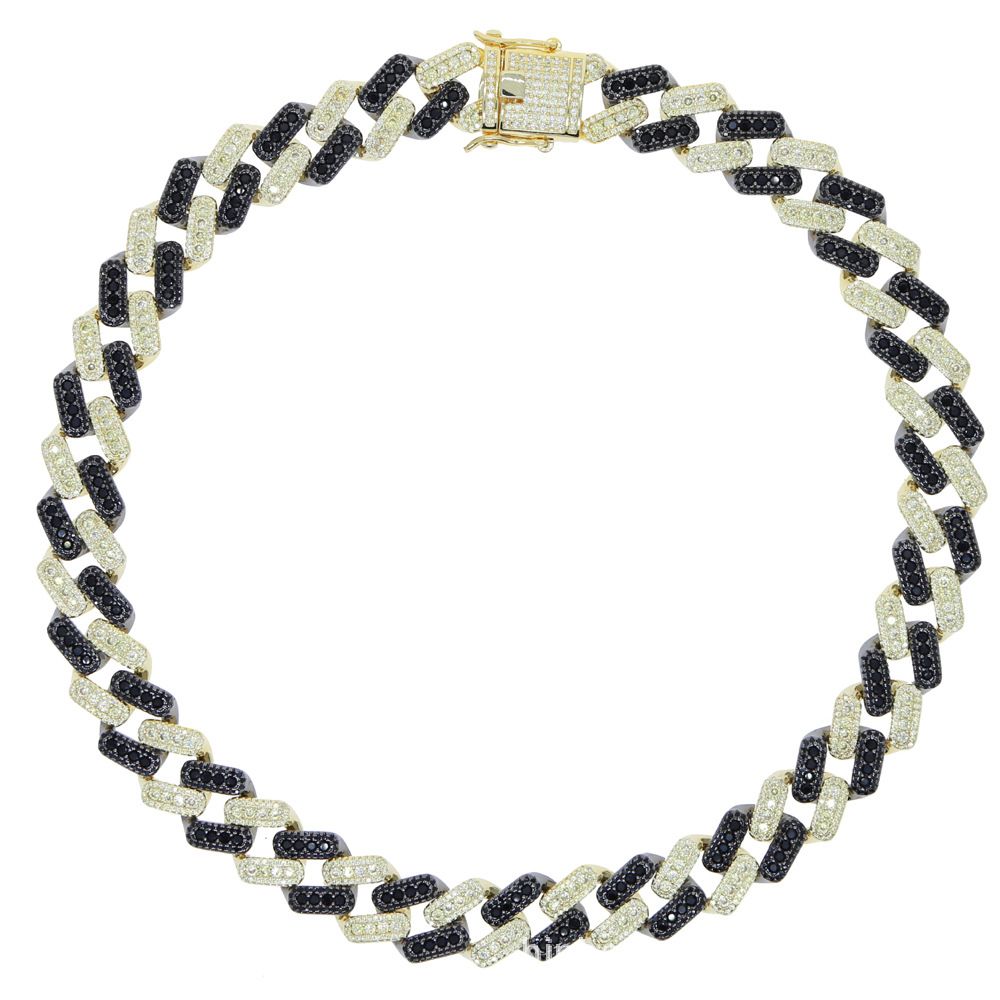 New 15mm Wide Two Color Hip Hop Studded Full Dia Men's Cuban Chain_ipsvogv.com