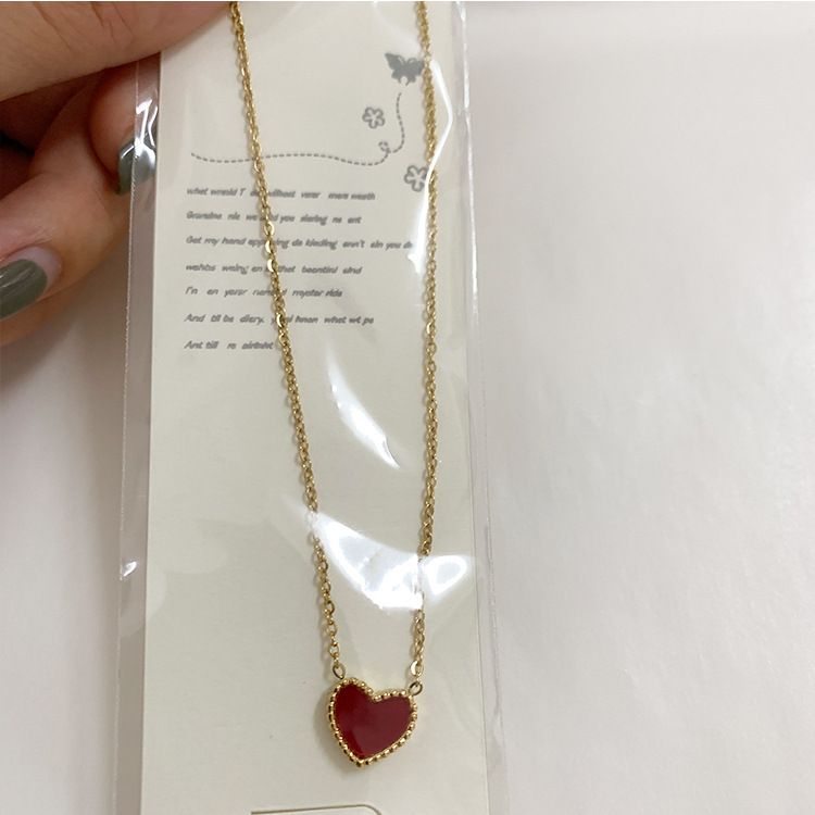 Women's Jewelry Titanium Steel Double Sided Small Red Heart Necklace Shell Design Simple Green Necklace Love Ins Net Red Clavicle Necklace_ipsvogv.com