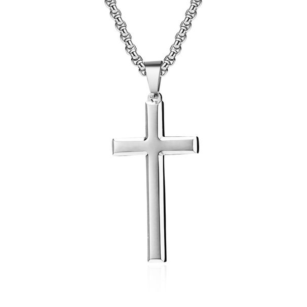 Men's Jewelry Simple Beveled Stainless Steel Cross Pendant Neutral Style Niche Personality Wear Necklace_ipsvogv.com