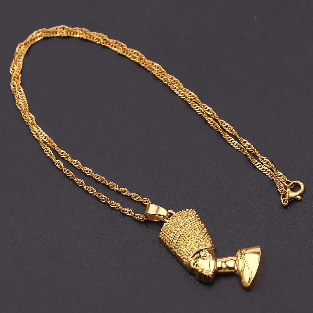 Egyptian Queen Nefertiti Pendant Necklaces For Women Girls Jewelry Gold Color Wholesale African Jewellery Choker_ipsvogv.com