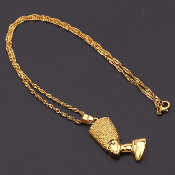 Egyptian Queen Nefertiti Pendant Necklaces For Women Girls Jewelry Gold Color Wholesale African Jewellery Choker_ipsvogv.com