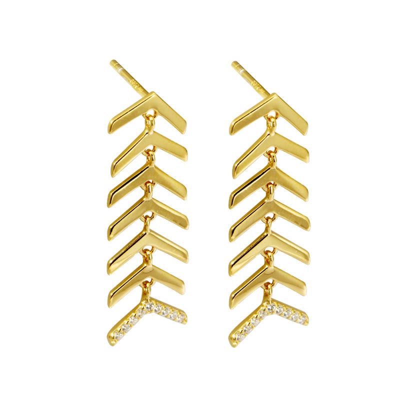 Elegant Simple Golden Retro Fishbone Zircon Geometric Sterling Silver Gold Plated Earrings Women's New Fashionable_ipsvogv.com
