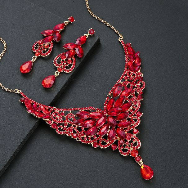 New Accessories Set Fashion Red Rhinestone Necklace Earrings Ins Jewelry_ipsvogv.com