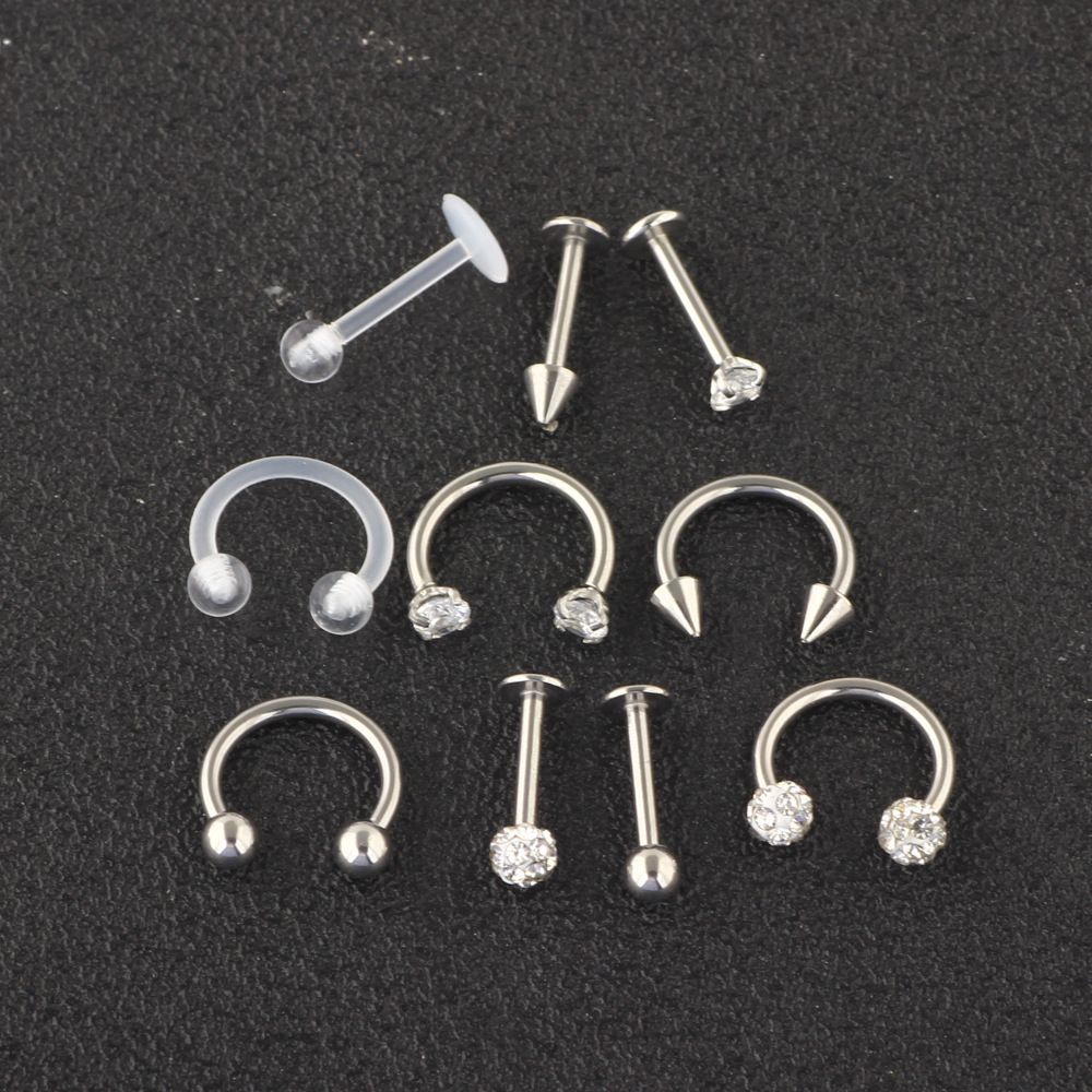 Puncture suit 10 pieces body piercing jewelry suit nose stud nose ring earrings ear bone stud CARTILAGE_ipsvogv.com