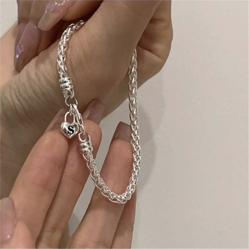 Sterg Sier Ins Design S Letter Heavy Texture Square Brand Thick Love Girlfriends Bracelet Female Trend_ipsvogv.com