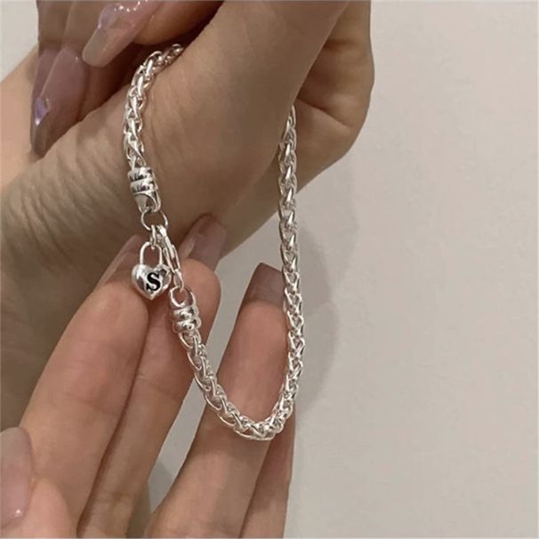 Sterg Sier Ins Design S Letter Heavy Texture Square Brand Thick Love Girlfriends Bracelet Female Trend_ipsvogv.com