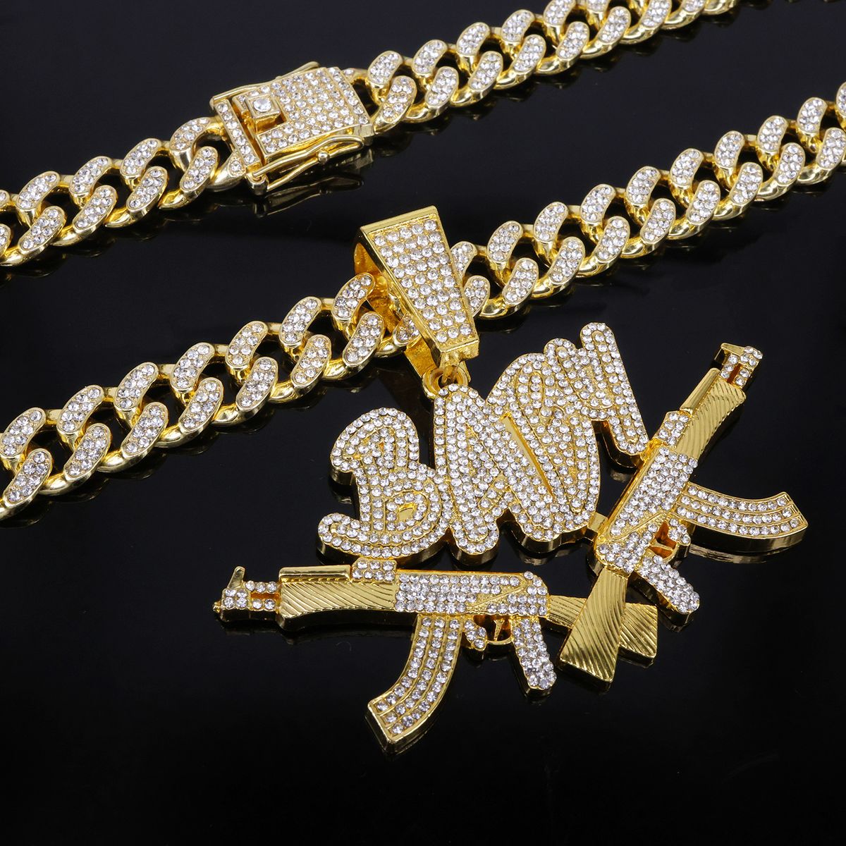 Unisex Alloy Necklace For Men And Women Double Gun BABY Pendant Hip Hop Personality Fashion Rap Street Trend Diamond Pendant_ipsvogv.com