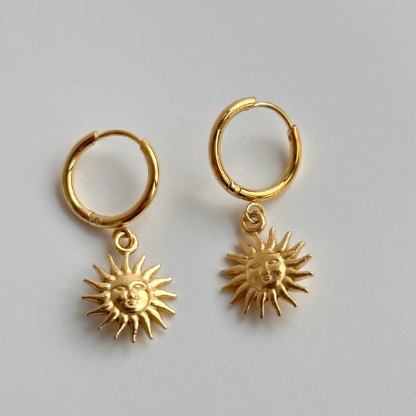 Unisex Fashionable Niche INS Retro Style Medieval Face Sun Pendant Earrings_ipsvogv.com