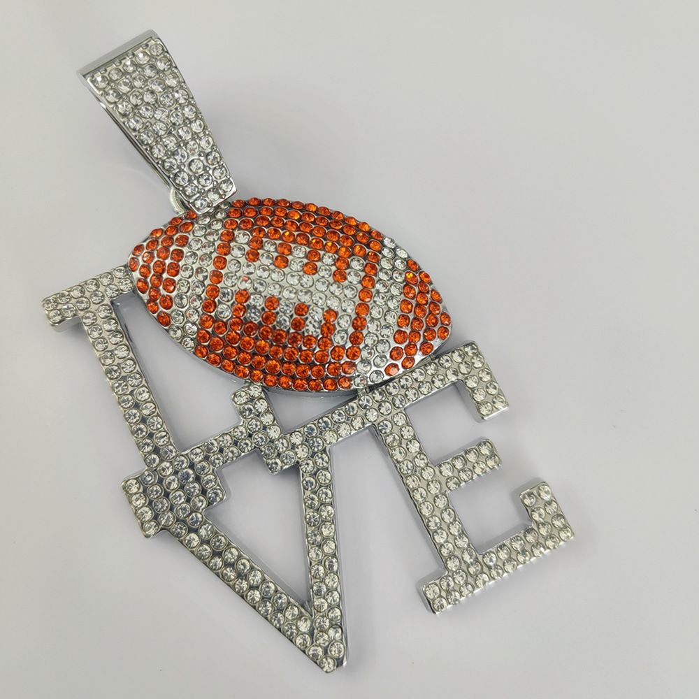 Hot Orange Color Diamond LOVE Rugby Alloy Pendant, Hip-hop Personality, Niche Design, Men's Necklace_ipsvogv.com