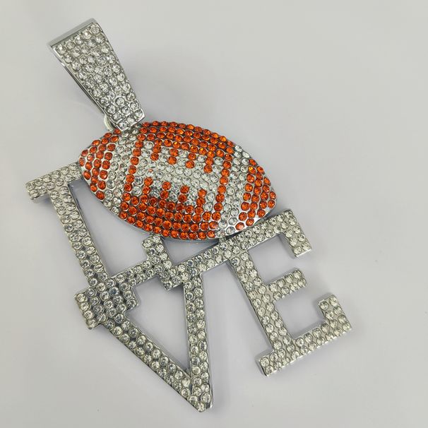 Hot Orange Color Diamond LOVE Rugby Alloy Pendant, Hip-hop Personality, Niche Design, Men's Necklace_ipsvogv.com