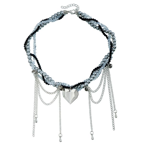Fashion Water Drop Tassel Love Collarbone Chain Ins Wind Sweet Cool Trend Multi-layer Glass Necklace_ipsvogv.com
