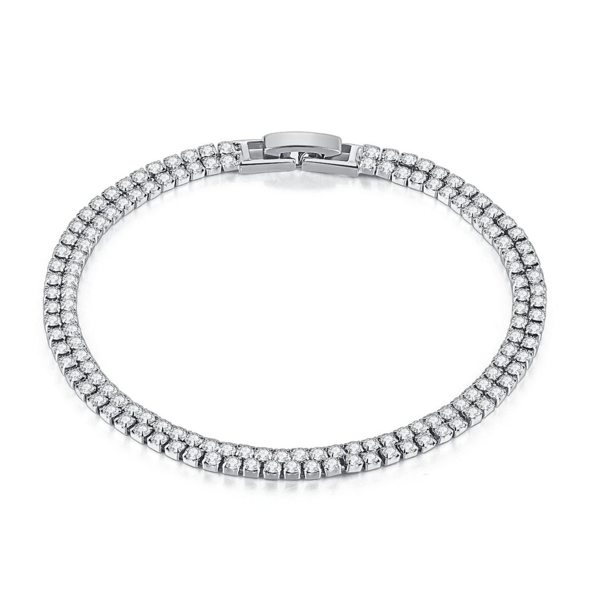 Unisex double row full diamond ladies zircon crystal tennis bracelet hot selling platinum plated jewelry_ipsvogv.com