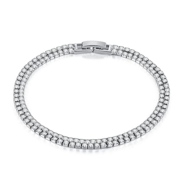 Unisex double row full diamond ladies zircon crystal tennis bracelet hot selling platinum plated jewelry_ipsvogv.com