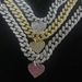 Men's Classic Full Diamond Cuban Chain Splicing Necklace Street Hip-Hop Style Heart Bracelet_ipsvogv.com