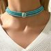 French Fashion Retro Geometric Beaded Necklace Simple Turquoise Multi Layer Design Long Chain Alloy Clavicle Chain_ipsvogv.com