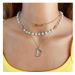 Fashion Multi Layer Pearl Necklace Retro Alloy Diamond Letter Pendant Clavicle Chain Necklace Female_ipsvogv.com