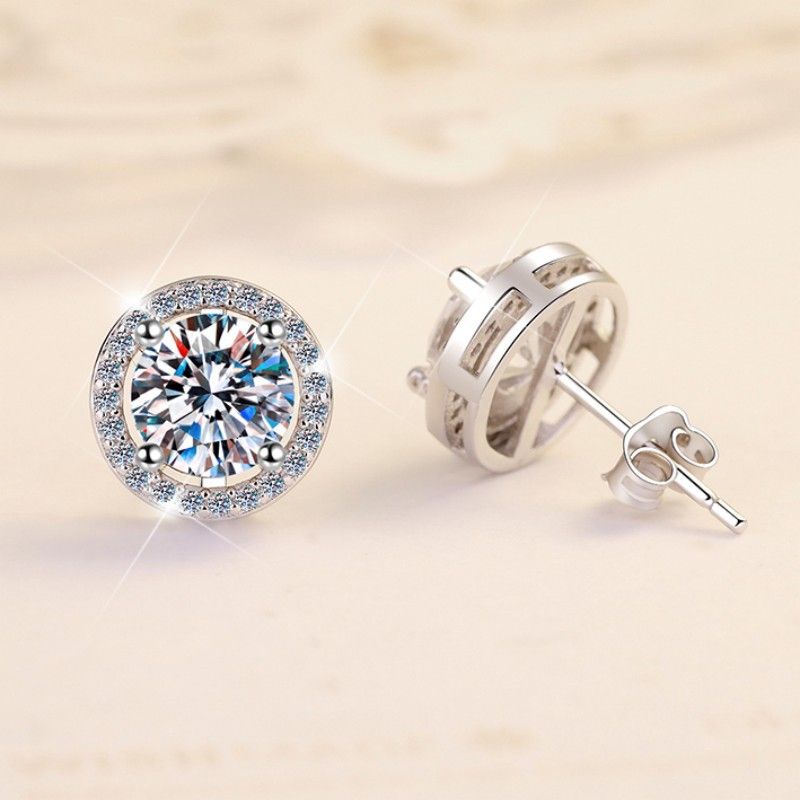 S925 Sterling Silver Female Earrings 50 Points/1 Carat Round Earrings Wedding Moissanite Jewelry_ipsvogv.com
