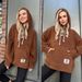Women's flannel loose hooded long-sleeved pullover plush sweatshirt_ipsvogv.com