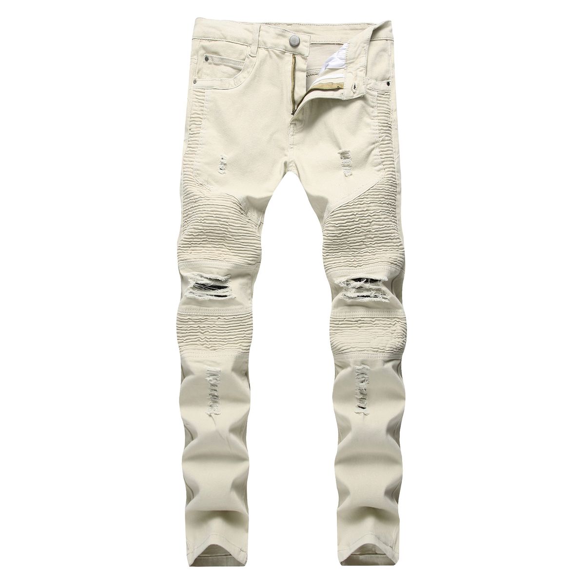 Men's Clothing street BIKER JEANS trendy brand locomotive men and women personality wrinkled slim feet pants elastic jeans_ipsvogv.com