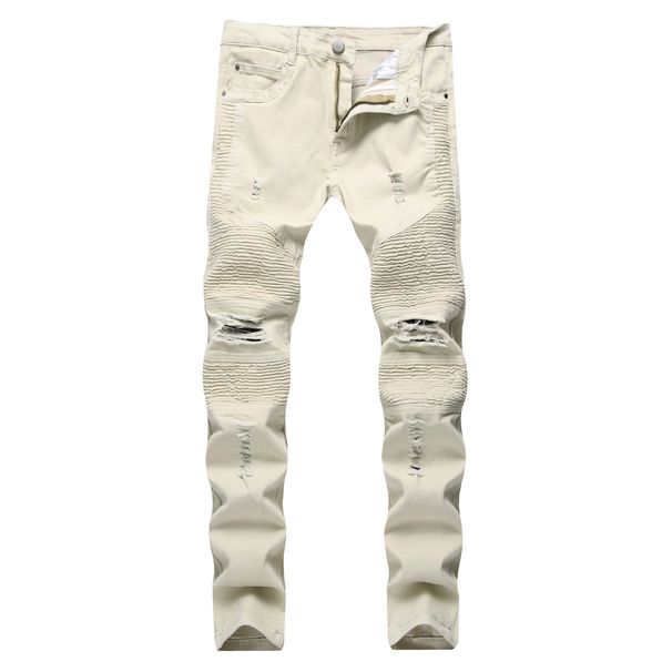 Men's Clothing street BIKER JEANS trendy brand locomotive men and women personality wrinkled slim feet pants elastic jeans_ipsvogv.com