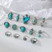 Bohemian Style Turquoise Cactus Carved 14 Piece Set Ring New_ipsvogv.com