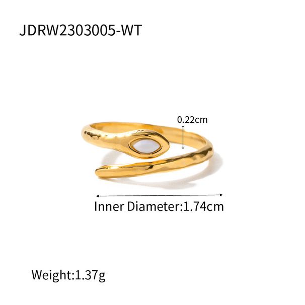 INS Style Personality Gold Stainless Steel White Natural Horse Eye Stone Snake Ring Titanium Steel Ring High Grade No Falling_ipsvogv.com